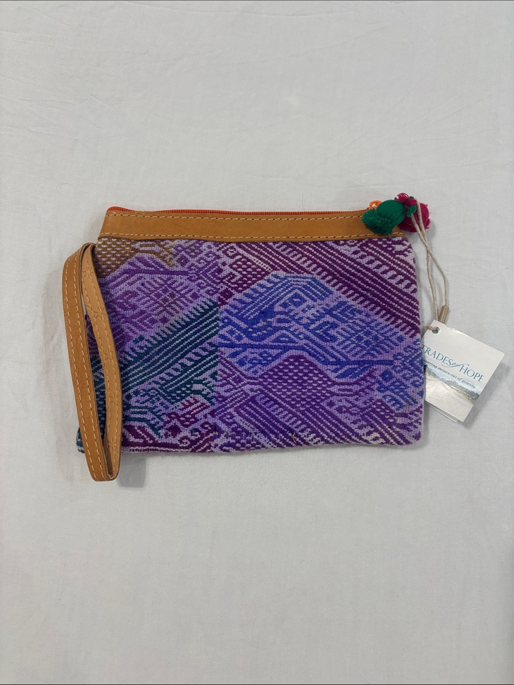 Trades of Hope Mosaic Clutch with purple pattern made in Guatemala